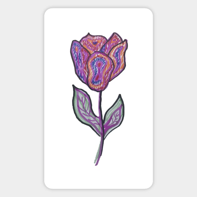 Colorful Tulip Flower Doodle Drawing Magnet by frantuli